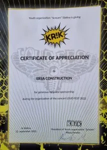 Ersa Construction is the main sponsor of Slatina-Croatia Youth Festival.